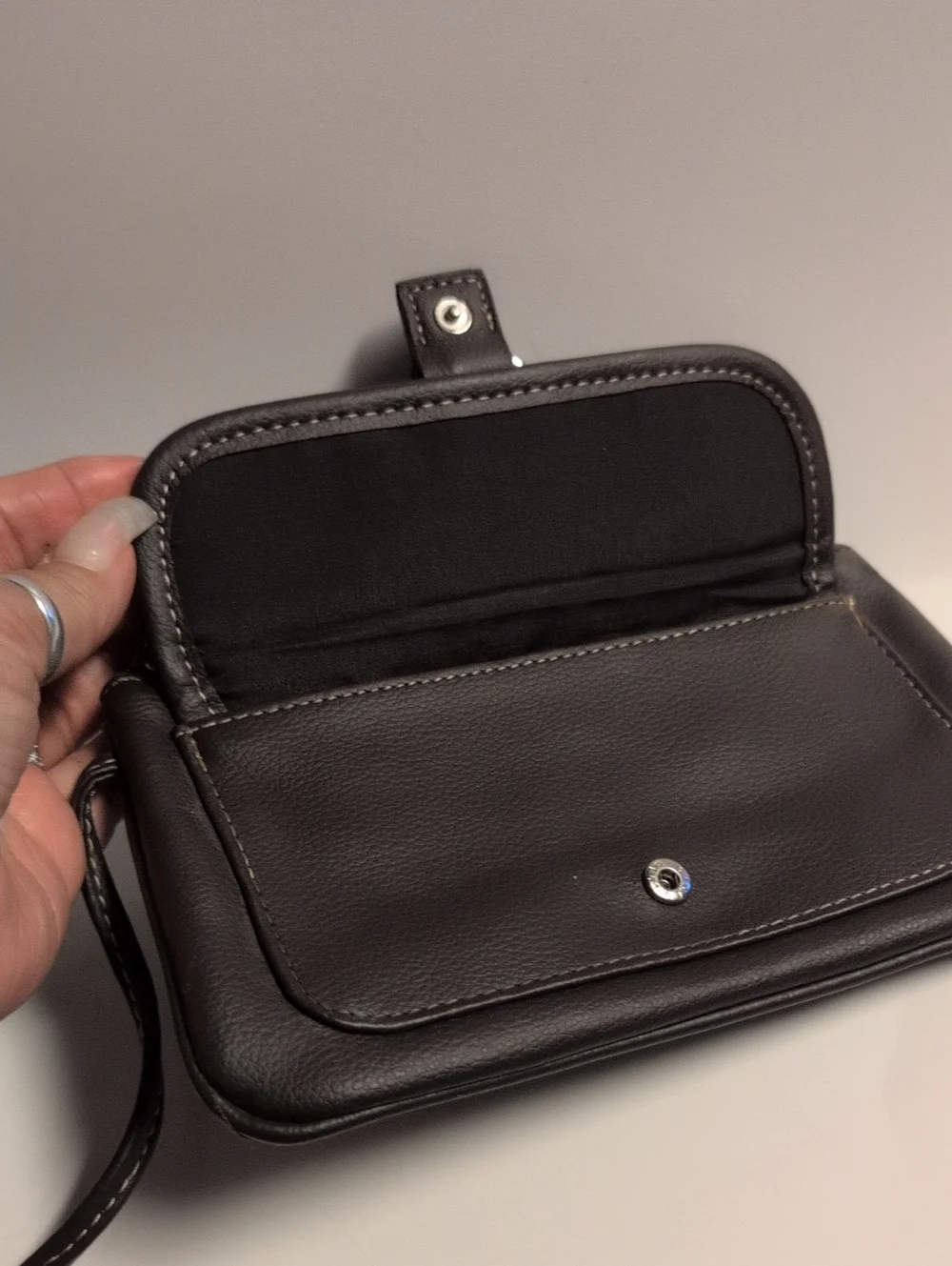 New Black Leopard Accent Vegan Leather Wristlet Clutch